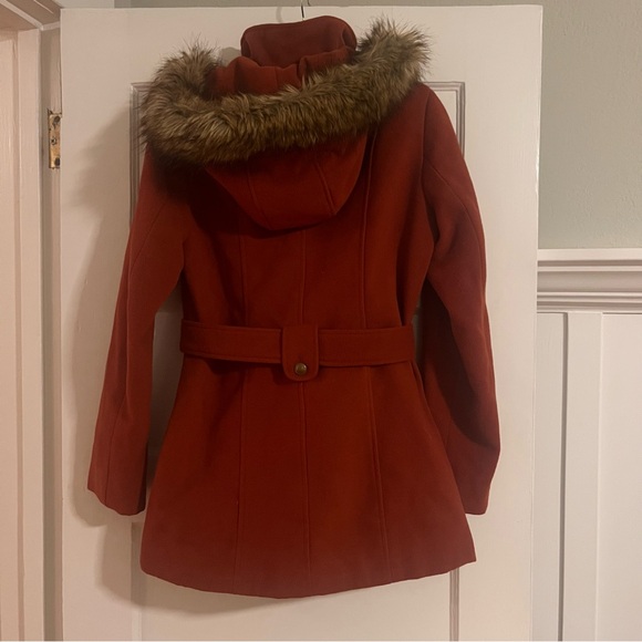 LIZ CLAIBORNE Peacoat w/ Detachable Faur Fur Trimmed Hood in Burnt Orange: Sz S - Picture 4 of 8